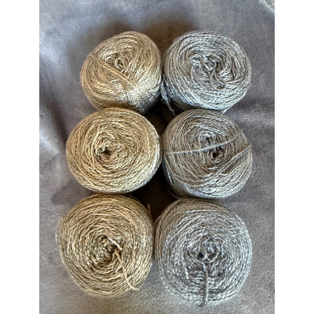 Lot of 6 Cake Yarn Beige Gray Bamboo Wool Blend Lt. Fingering Weight Shimmer